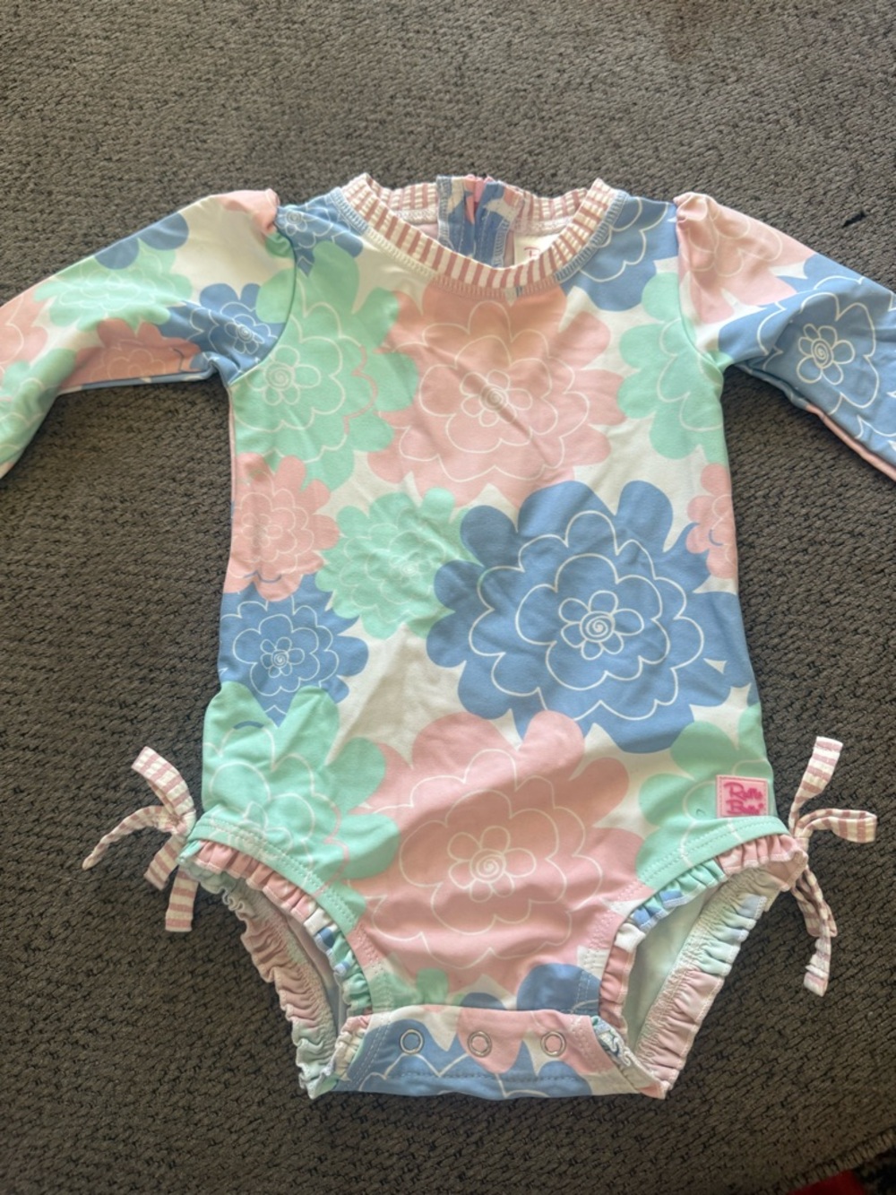 Floral Long-Sleeve Baby One-Piece Swimsuit - Pastel Pink Blue Mint
